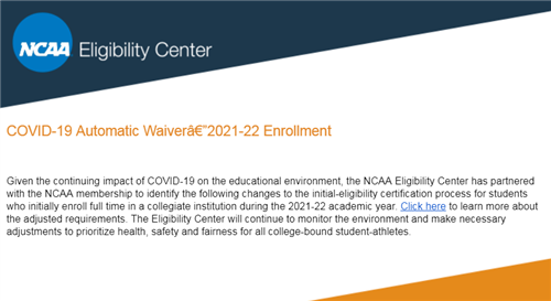 NCAA Automatic Waiver Enrollment 